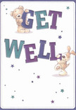 This get well card sparkles with a sense of hope and playful optimism, perfectly suited to brighten any recovery day in West Kensington. Two endearing figures-a plush teddy bear and a floppy-eared puppy-spring from the page, supporting and balancing the large, colourful 'Get Well' lettering with unmistakable joy. The text's indigo and teal hues stand vibrantly against a soft, creamy background, much like the lively colours seen at local markets along North End Road. Stars in varying shades of blue and purple twinkle over the artwork, adding a delightful sense of wonder and encouragement. The bear and puppy, with their richly textured, inviting fur, nearly invite a comforting hug. It's easy to imagine this card arriving alongside a same-day bouquet delivery, bringing comfort and kindness to someone recovering in West Kensington-a gentle reminder of the community's enduring care and the happiness of each new day.